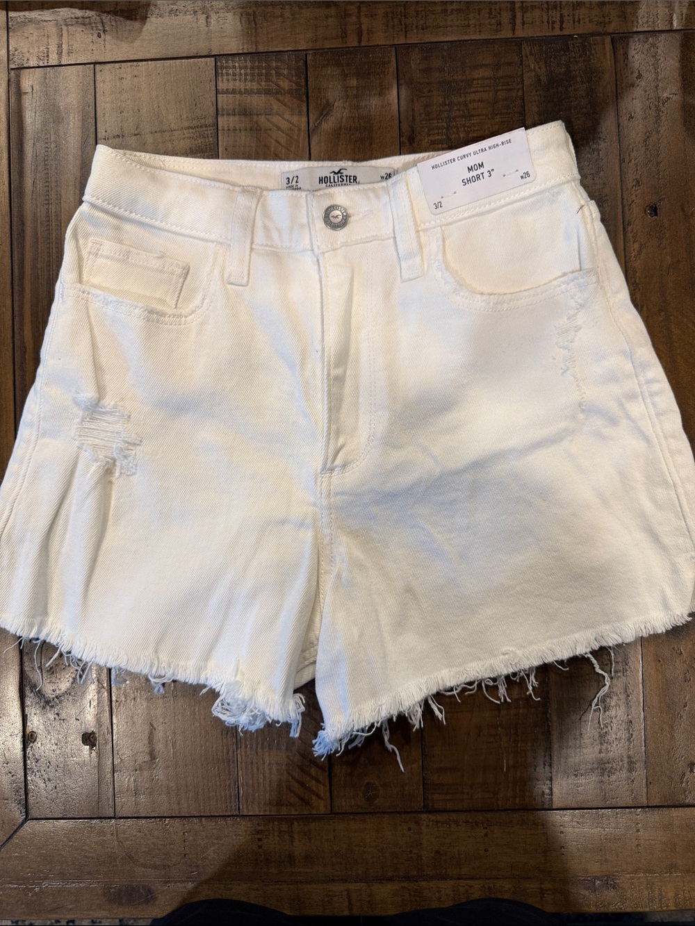 Hollister White High-Rise Frayed Denim Shorts